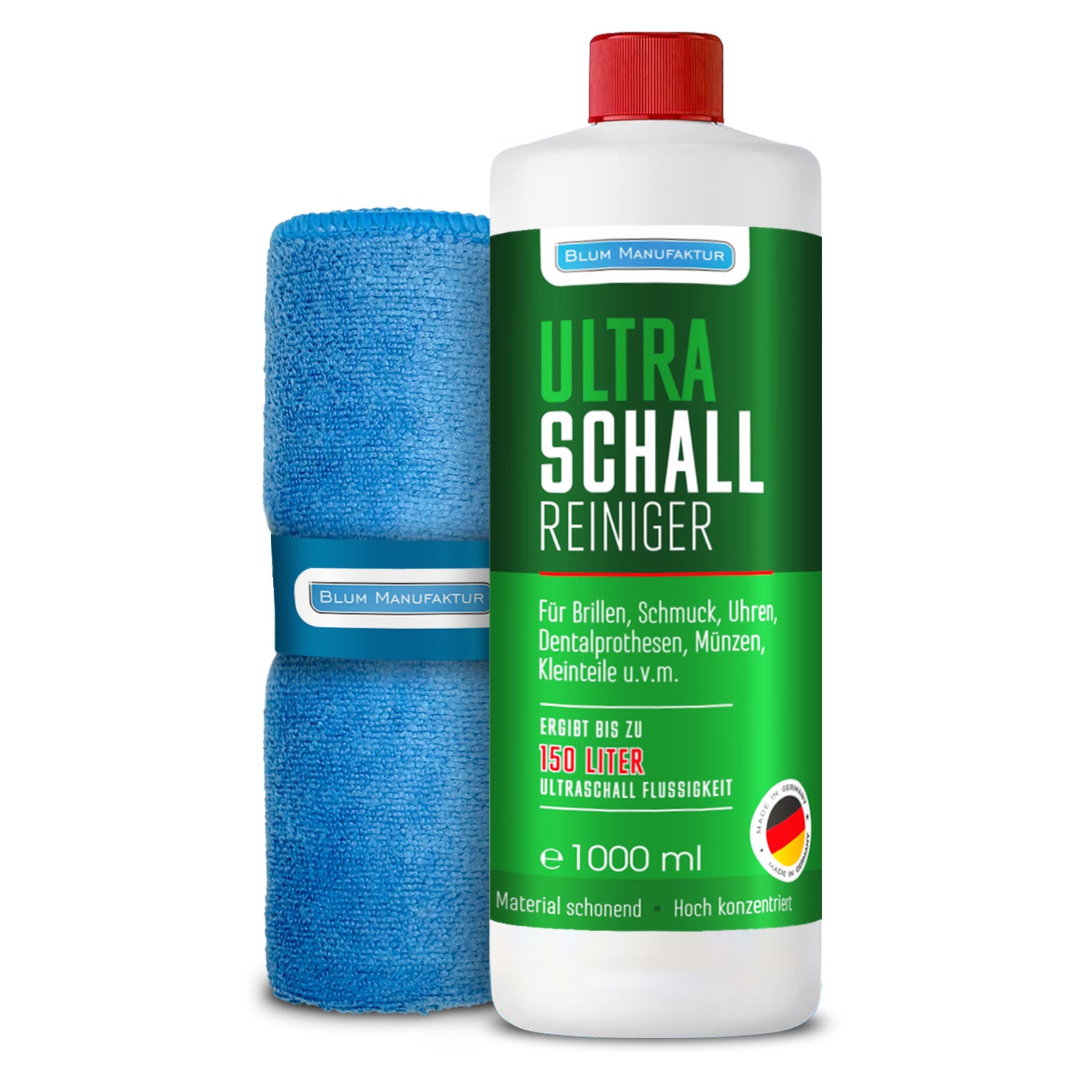 1 Liter Ultraschallreiniger Konzentrat + Mikrofasertuch 40x40 cm + Messbecher