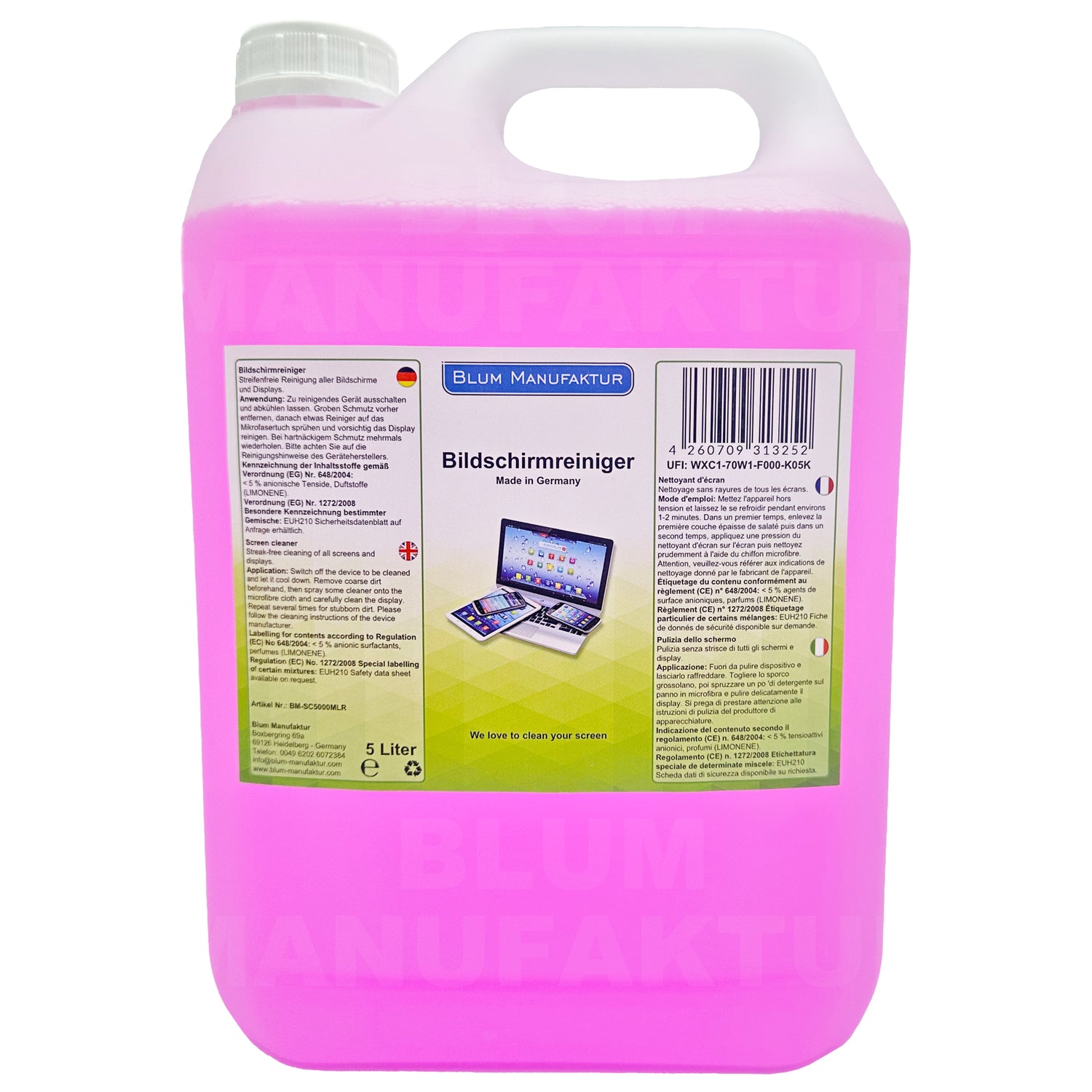 5 Liter Bildschirmreiniger + Mikrofasertuch 30x30 cm