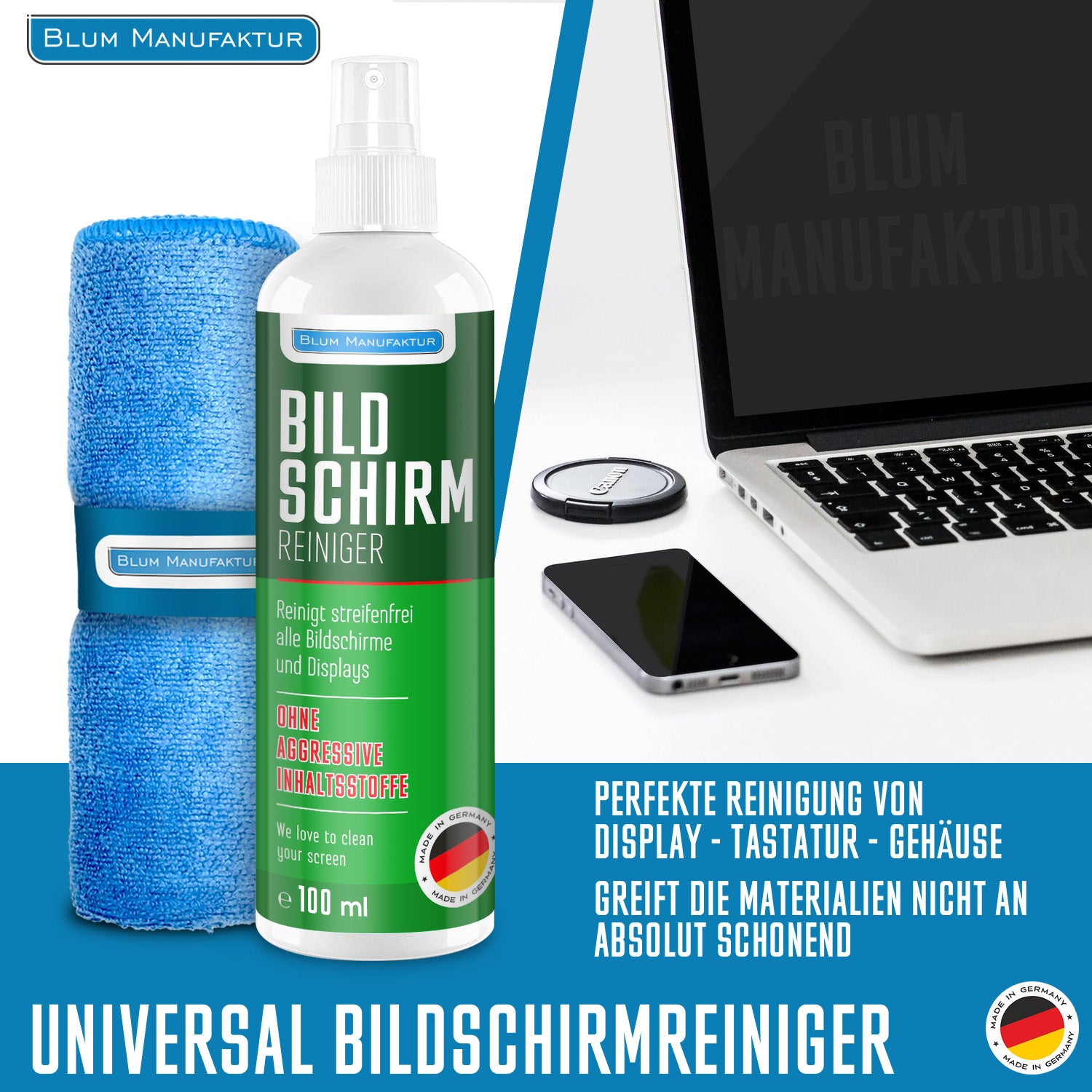 100ml Bildschirmreiniger + Mikrofasertuch 30x30 cm