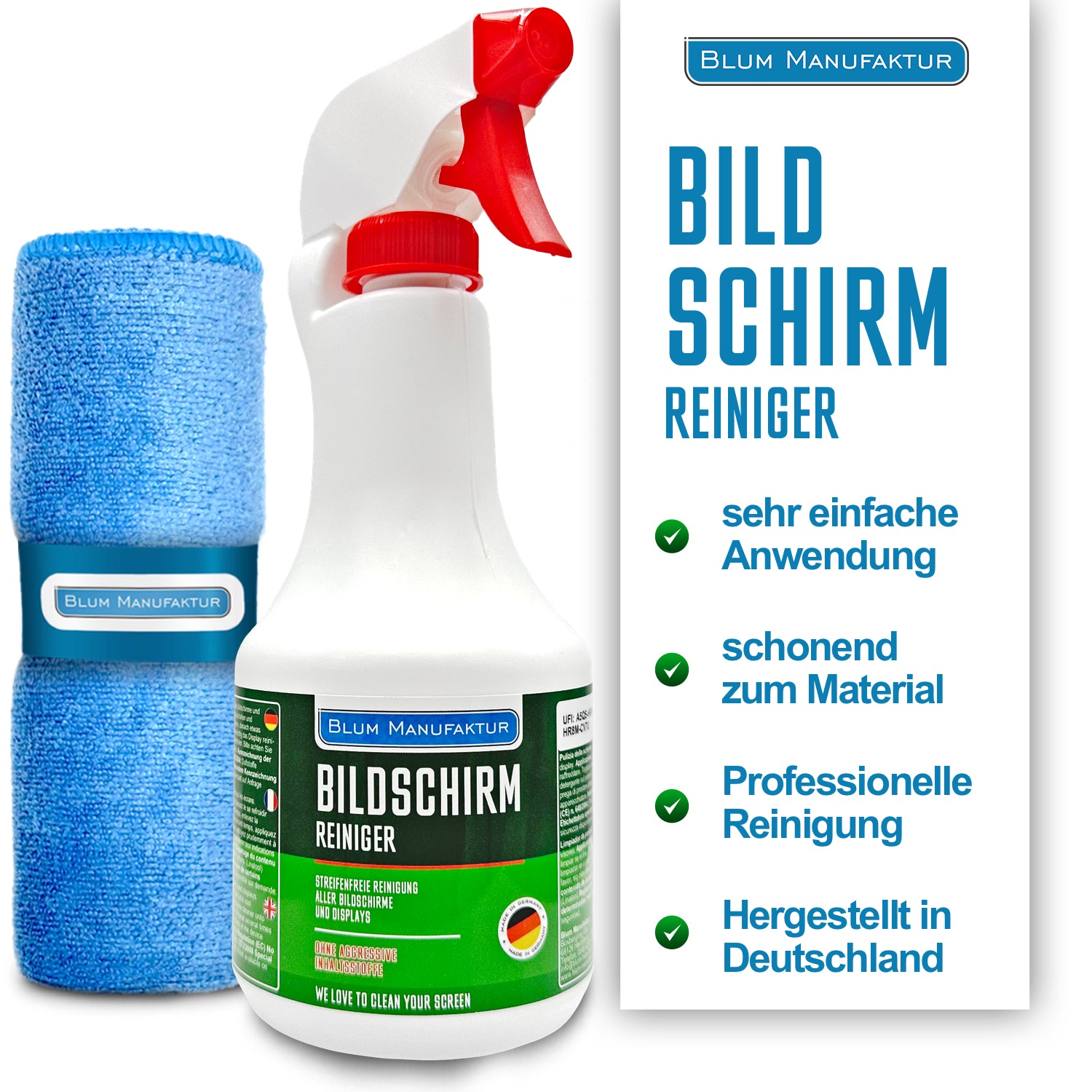 500ml Bildschirmreiniger + Mikrofasertuch 30x30 cm