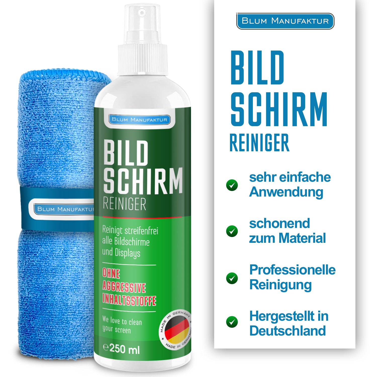 250ml Bildschirmreiniger + Mikrofasertuch 30x30 cm