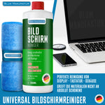 Blum - 1000ml Bildschirmreiniger Nachfüllflasche + Mikrofasertuch 30x30 cm - Perfekte Reinigung aller Bildschirme & Displays - Streifenfrei ohne Schlieren.