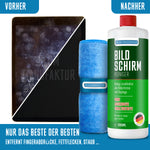 Blum - 1000ml Bildschirmreiniger Nachfüllflasche + Mikrofasertuch 30x30 cm - Perfekte Reinigung aller Bildschirme & Displays - Streifenfrei ohne Schlieren.