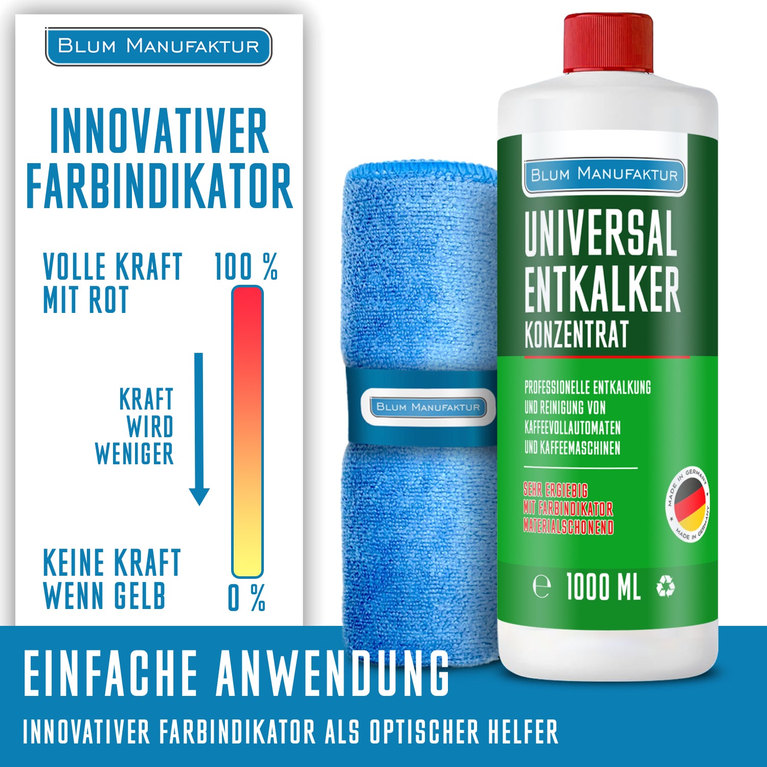 1 Liter Universalentkalker Konzentrat + Mikrofasertuch 40x40 cm + Messbecher